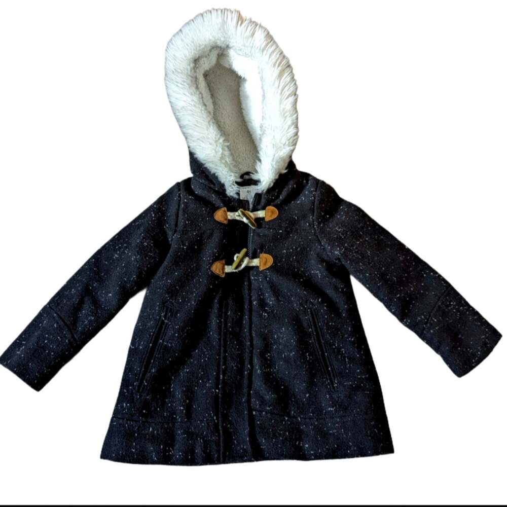 Carter's Nubby Knit Full Zip Toggle Button Faux Fur Lined Hood Winter Coat 4T